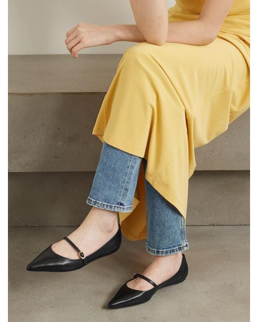 Stuart Weitzman Black Emilia Leather Mary Jane Point-Toe Flats
