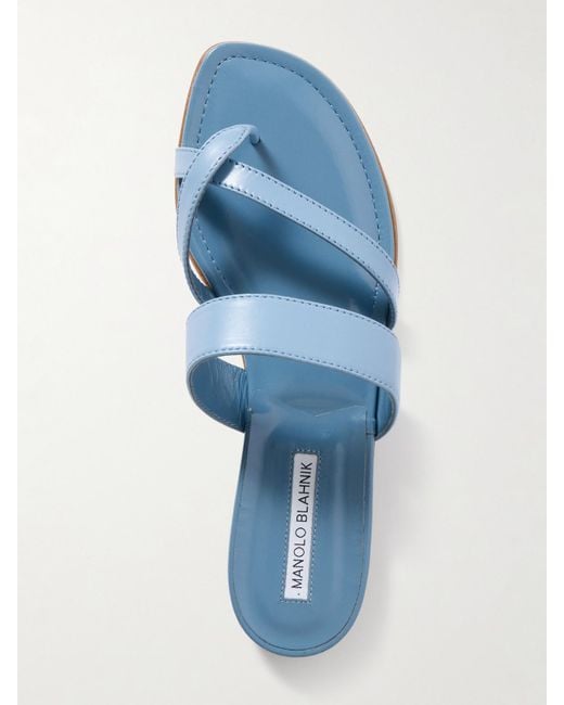 Manolo Blahnik Blue Susa Leather Sandals