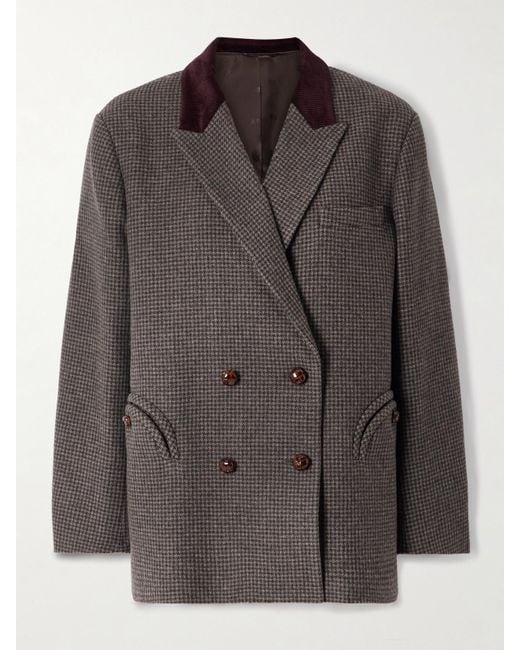 Blazé Milano Brown Doppelreihiger Blazer Aus Einer Wollmischung Mit Hahnentrittmuster Und Cordbesatz