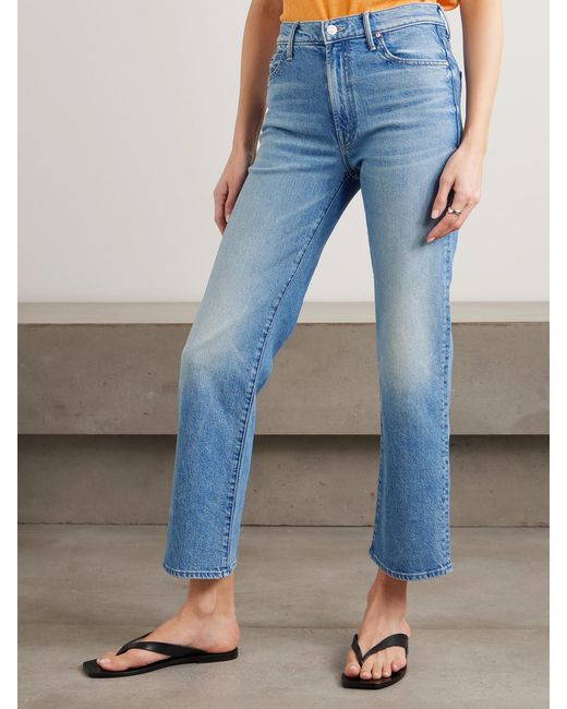 Mother Blue The Kick It Ankle Mid-Rise Bootcut Jeans