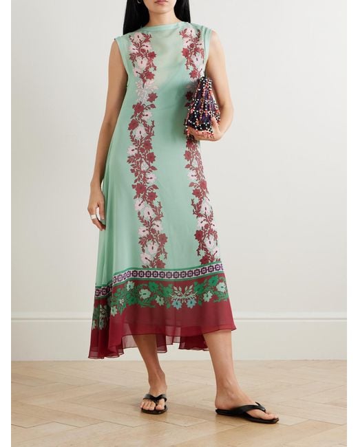 LaDoubleJ Green Maria Printed Silk Midi Dress