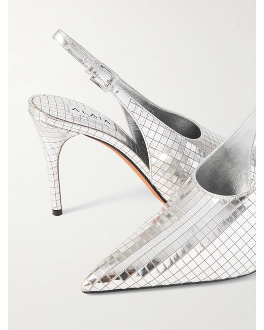 Alaïa White Escarpin 90 Mirrored-Leather Slingback Pumps