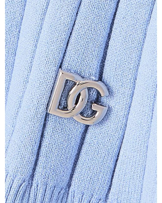 Dolce & Gabbana Blue Embellished Ribbed-Knit Polo Shirt