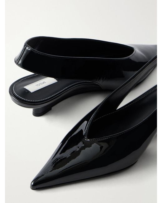 Totême Black The Wedge Patent-Leather Slingback Pumps