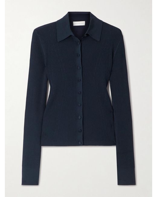 Dries Van Noten Blue Ribbed-Knit Cardigan