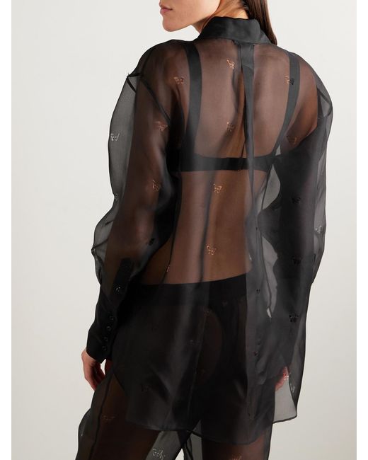 Kiki de Montparnasse Black Laser-Cut Silk-Organza Shirt