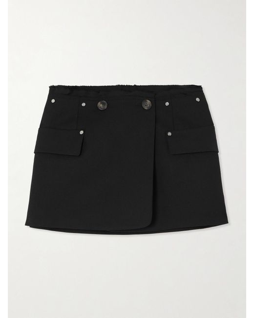 Dion Lee Black Minirock Aus Einer Wollmischung Mit Fransen, Verzierungen Und Wickeleffekt