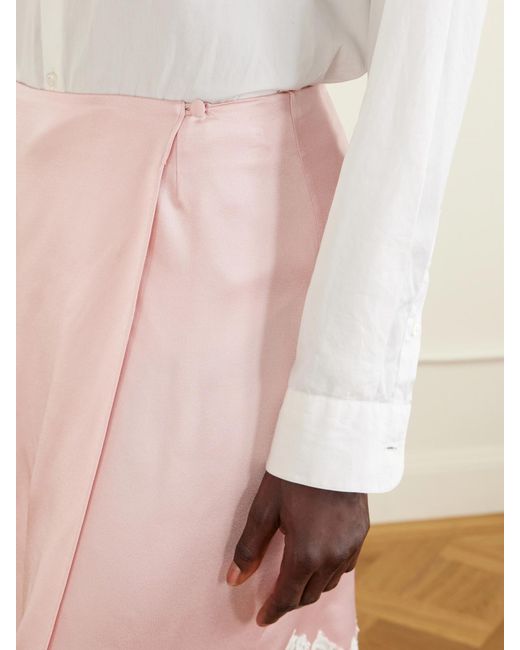 Stella McCartney Pink Lace-Trimmed Satin Midi Skirt