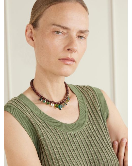 Marisa Klass Natural 18-Karat, Tourmaline And Tiger's Eye Necklace