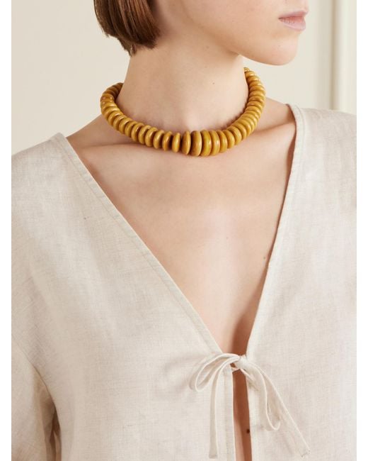 Hunting Season Natural The Loop Beaded Tagua And Leather Necklace