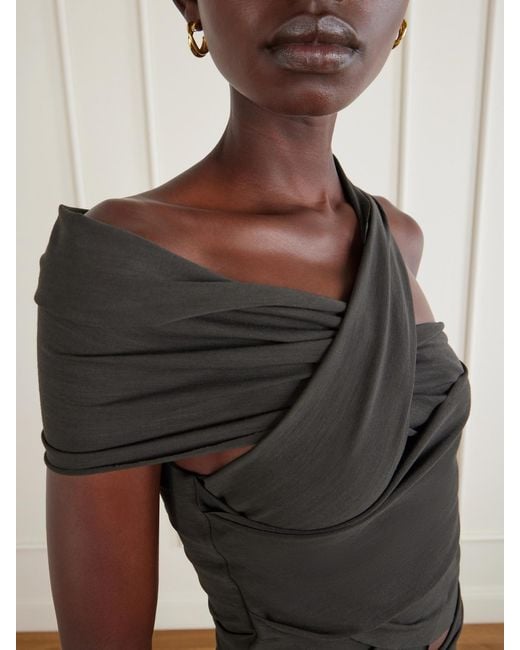 Cortana Black Myia Asymmetrical Crepe Blouse