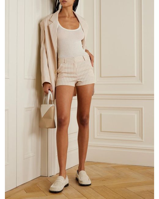 Frankie Shop Natural Kate Pinstriped Twill Shorts