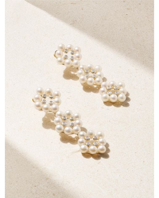 Mateo Natural 14-Karat, Pearl And Diamond Earrings