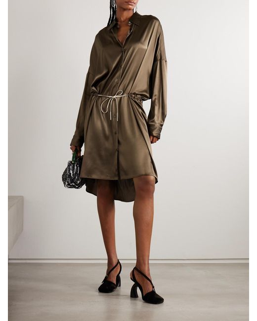 Dries Van Noten Green Silk-Blend Satin Shirt Dress