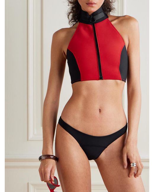 Lisa Marie Fernandez Red Lisa Marie Two-Tone Neoprene Halterneck Bikini