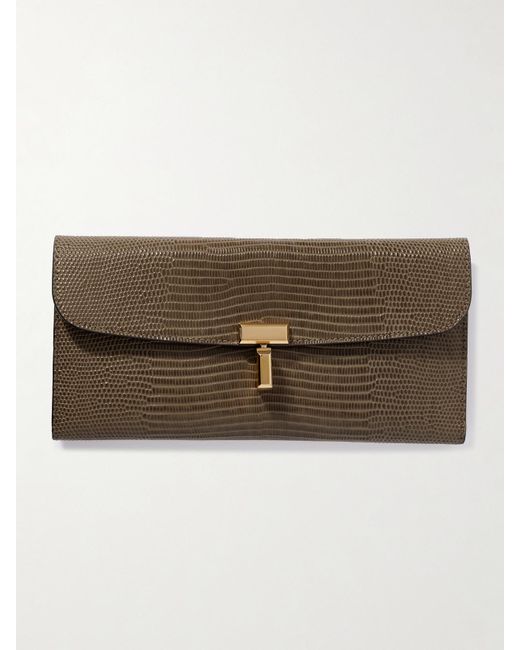 Totême  Natural T-Lock Lizard-Effect Leather Wallet