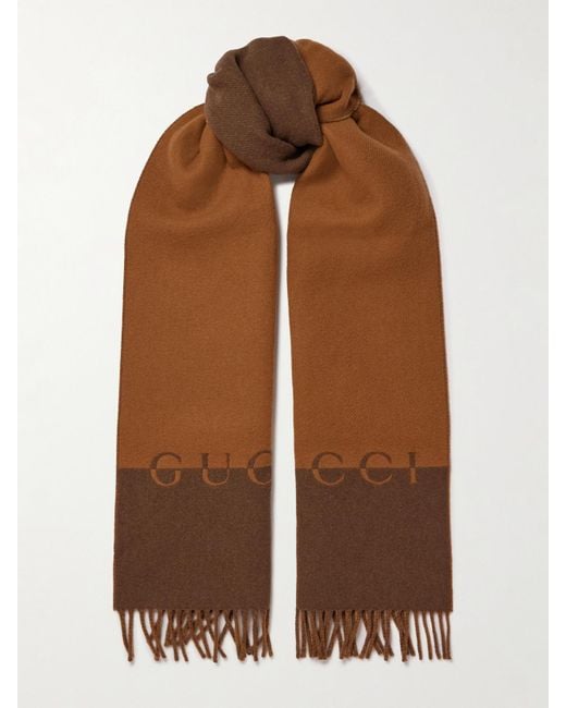 Gucci Fringed Wool And Cashmere-Blend Scarf in Brown Lyst UK