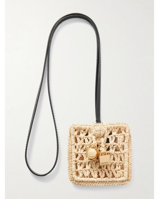 Jacquemus Natural Porte Spiaggia Embellished Raffia And Leather Earbud Case