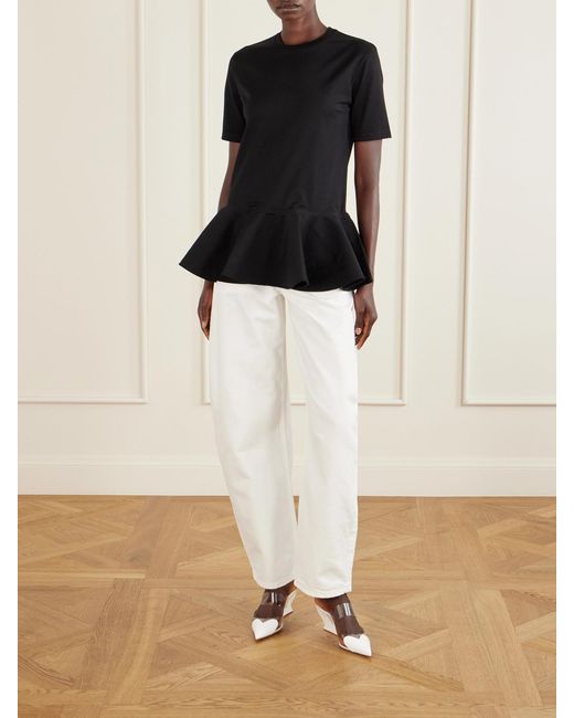 Alaïa Black Peplum Cotton-Jersey T-Shirt
