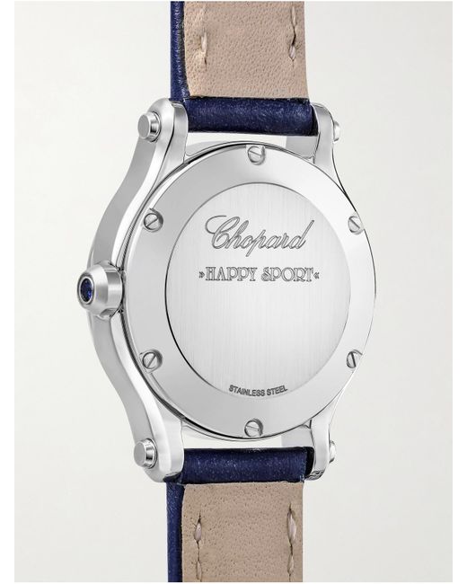 Chopard Blue Happy Sport 25Mm Uhr Aus Edelstahl Mit Diamanten Und Lederarmband