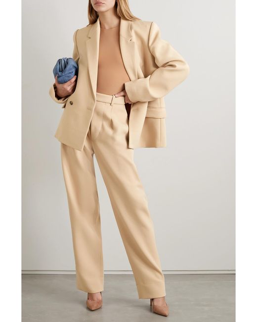 Wardrobe NYC Natural Hailey Bieber Pleated Wool Wide-Leg Pants