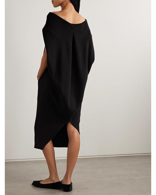 The Row Black Anitas Off-The-Shoulder Cape-Effect Wool-Blend Midi Dress