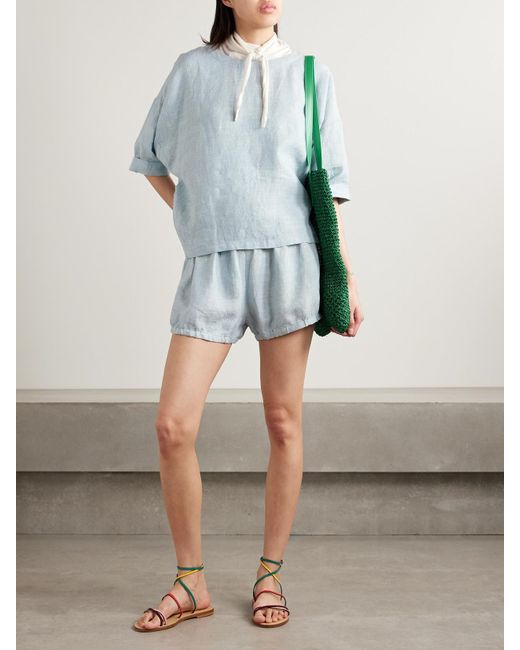 Suzie Kondi Blue Saria Linen-Chambray T-Shirt