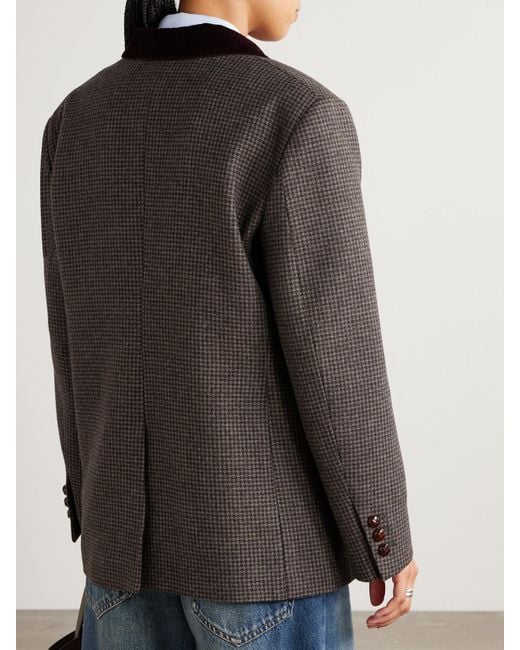 Blazé Milano Brown Doppelreihiger Blazer Aus Einer Wollmischung Mit Hahnentrittmuster Und Cordbesatz