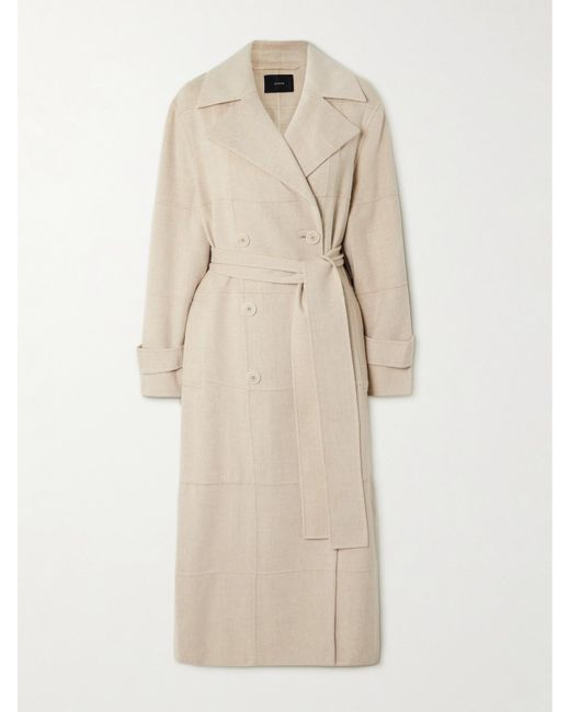 Joseph Natural Merton Belted Paneled Double-Breasted Wool And Silk-Blend Coat
