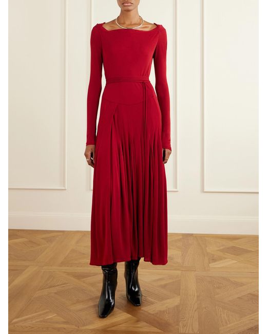 Tory Burch Red Jersey Pleated Maxi Dress