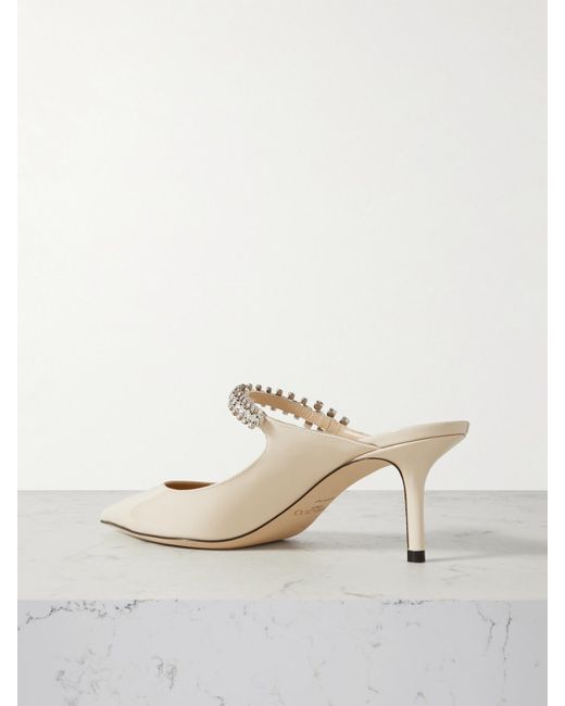 Jimmy Choo White Bing 65 Mules Aus Lackleder Mit Kristallen