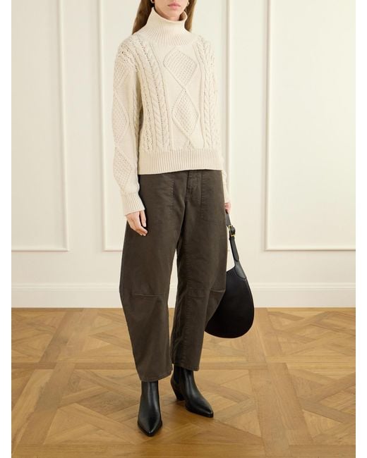 Nili Lotan Brown Shon Cotton-Blend Twill Barrel-Leg Pants