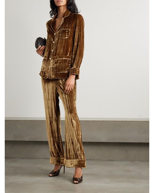 Olivia Von Halle Natural Coco Piped Crushed Velvet Pajama Set