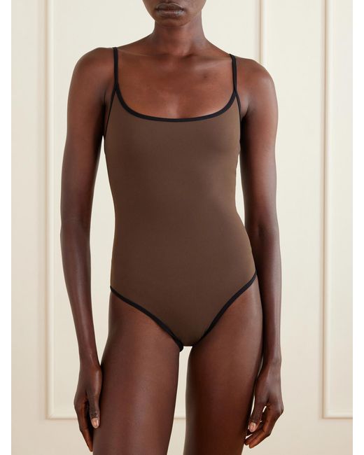 Totême  Brown Two-Tone Swimsuit