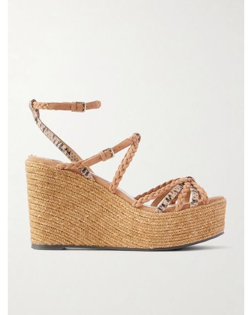 Jimmy Choo Natural Nyra 100 Braided Snake-Effect Leather And Suede Wedge Sandals