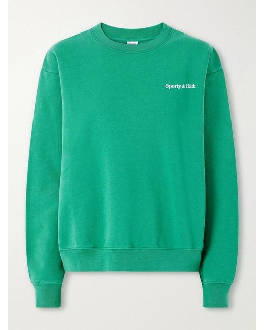 Sporty & Rich Green Fitness 94 Logo-Printed Cotton-Jersey Sweatshirt