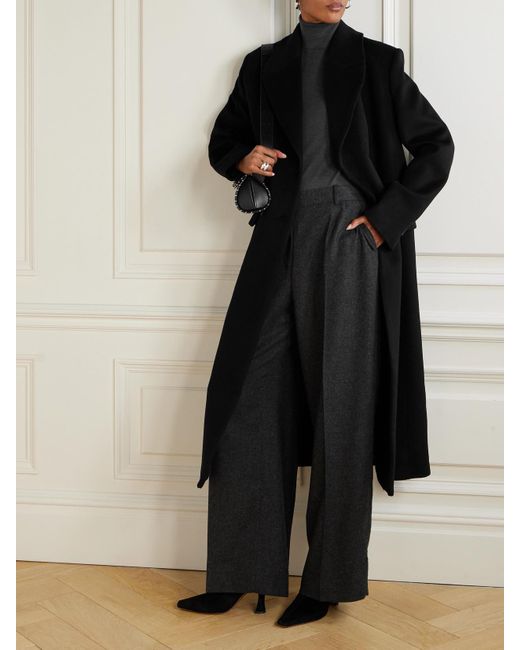 Totême Black Double-Breasted Brushed Recycled-Cashmere Coat