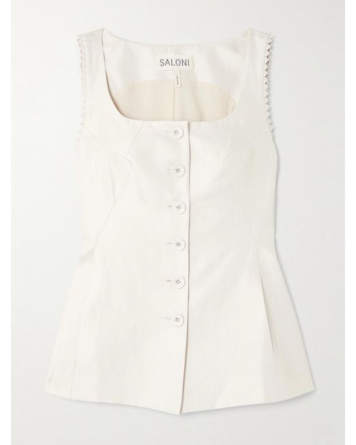 Saloni Natural Bibba Cotton, Linen And Silk-Blend Twill Top
