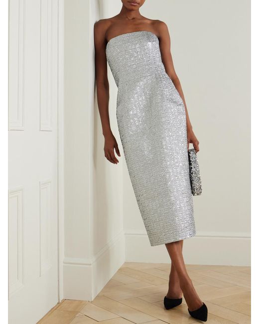 Emilia Wickstead White Leila Trägerloses Midikleid Aus Cloqué