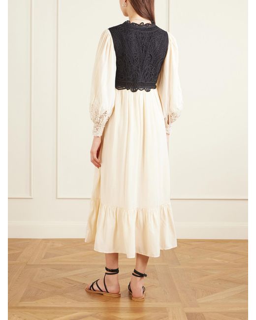 Sea White Adelina Woven And Guipure Lace Maxi Dress