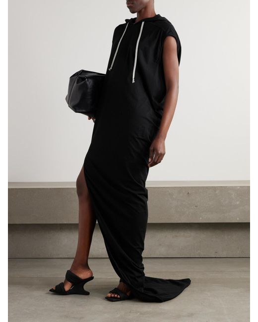 Rick Owens Black Edfu Hooded Cotton-Jersey Maxi Dress
