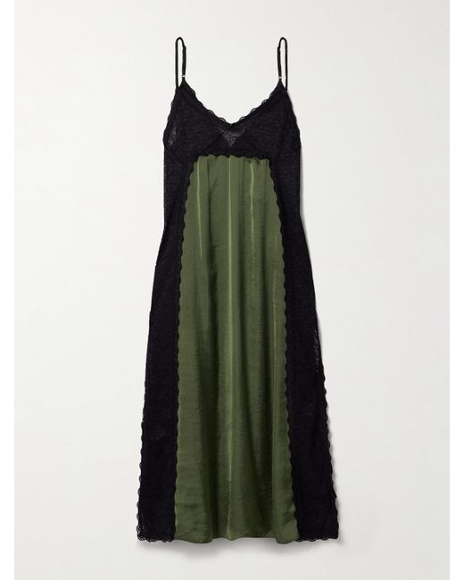 Kika Vargas Green Somaly Tie-Detailed Guipure Lace And Silk-Satin Midi Dress