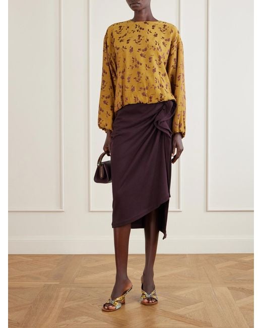 Dries Van Noten Purple Draped Cotton-Jersey Midi Skirt