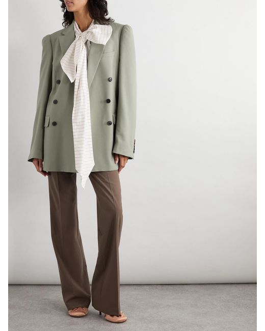 Dries Van Noten Natural Pinstriped Cotton-Poplin Pussy-Bow Shirt
