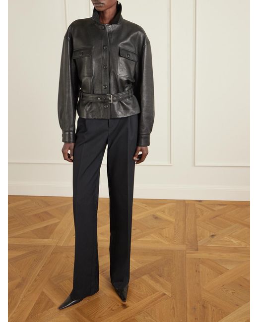 Saint Laurent Black Bundfaltenhose Mit Geradem Bein Aus Grain De Poudre Aus Wolle