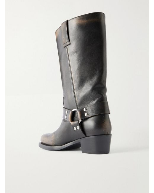 Paris Texas Black Roxy Studded Leather Knee Boots