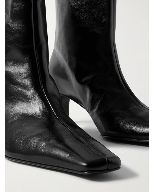 Khaite Black Ona Leather Ankle Boots