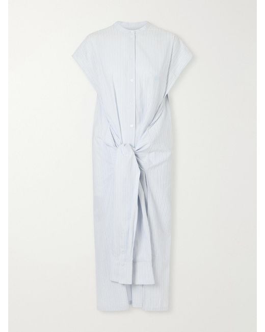 Totême White Twist-Front Striped Cotton-Poplin Maxi Shirt Dress