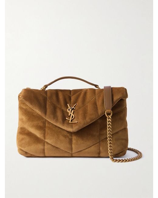 Saint Laurent Brown Toy Puffer Matelassé Leather-Trimmed Suede Shoulder Bag