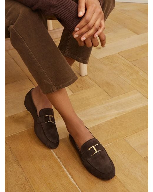 Tod's Brown Loafers Aus Nubukleder Mit Verzierung